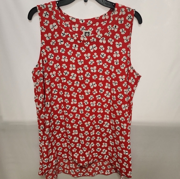 Calvin Klein Red, White And Black Floral Red Top - Picture 8 of 11